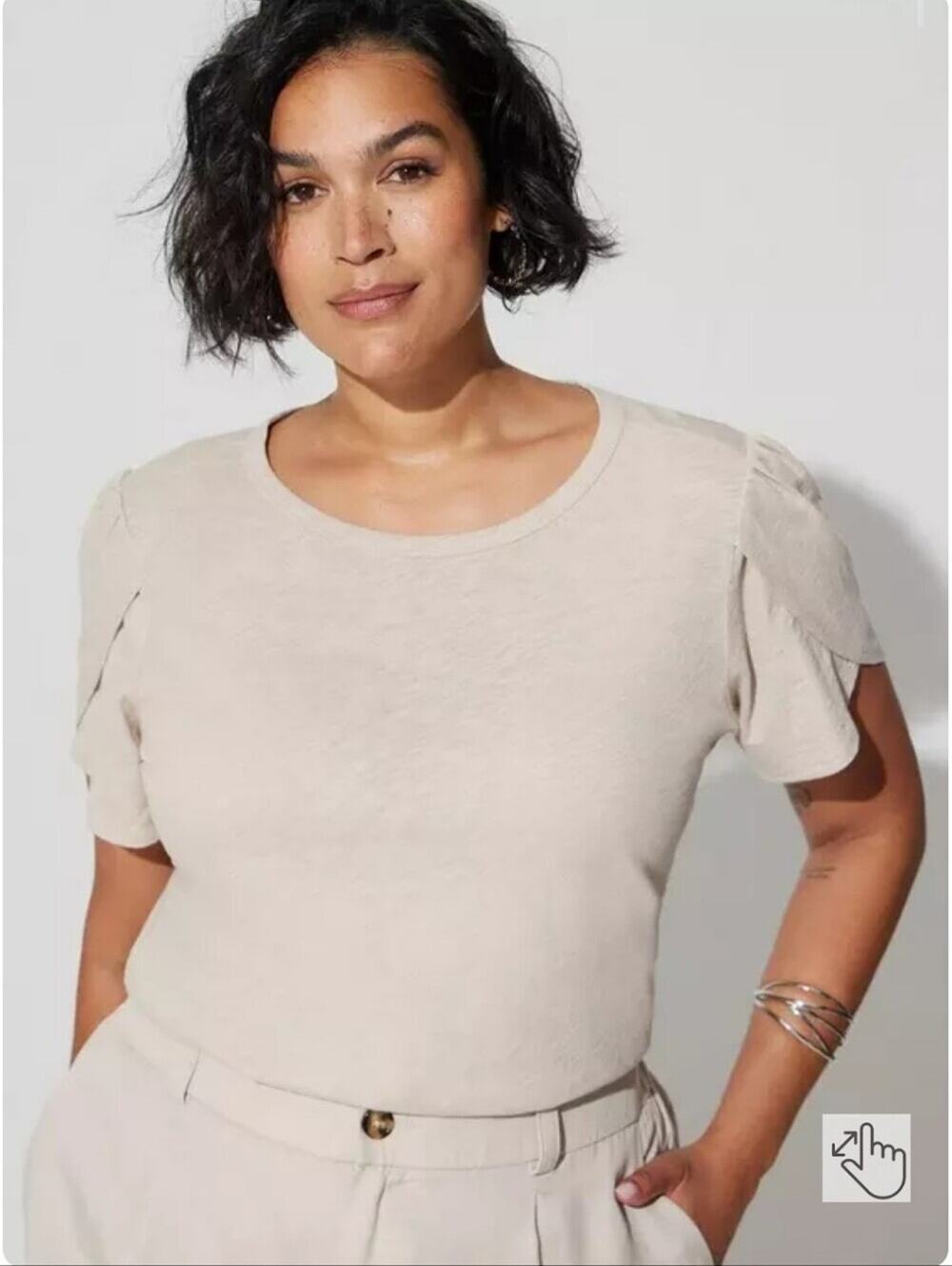 Torrid Cotton Slub Jersey Crew Neck Tulip Sleeve Tee Grey/Sand Size 4/4X  NWT